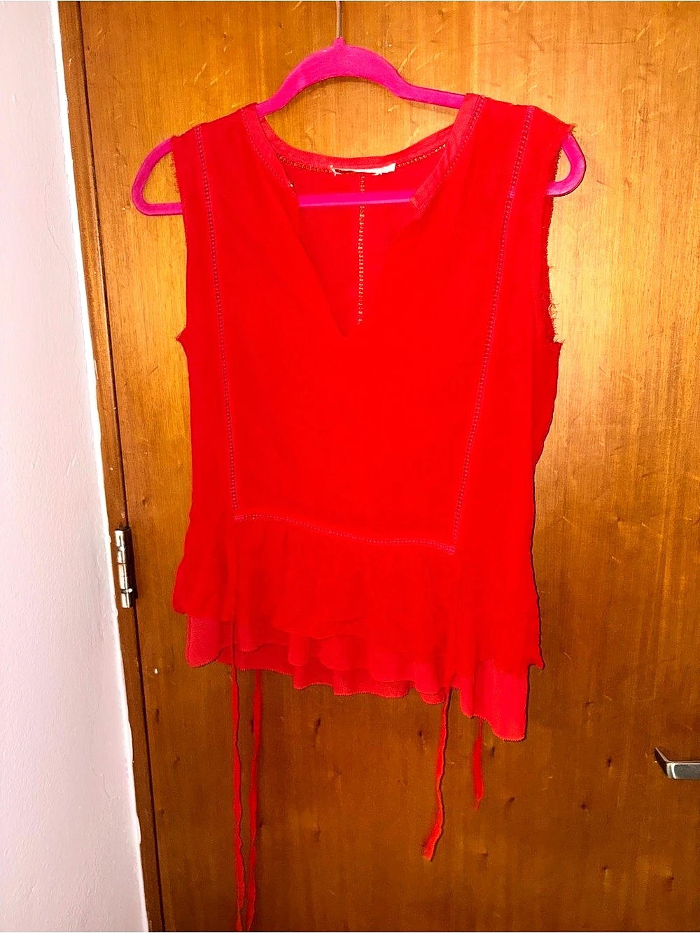 Tory Burch Red Ruffle Sleeveless Blouse Size Small